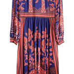 Elegant Orange & Blue Long Sleeve Dress Size Medium Beautiful Giraffe Graphics Photo 0