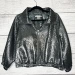 Peter Nygard Silver Metallic Wool Blend Cropped Jacket Coat Size Medium Petite Photo 0