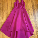 Belle Badgley Mischka Dress Womens 2 Fuchsia Fit & Flare V-Neck High Low Pockets Photo 0