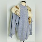 Rare Vintage Kamiran Gray Angora Button Up Sweater w/Full Taxidermy Fox Medium Blue Photo 8