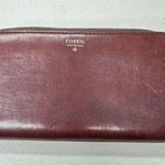 Fossil  Burgundy Leather Full Zip Wallet Damaged Vintage Photo 0