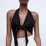 ZARA Women's  Black Tie-Front Crop Top Photo 2