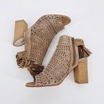 Jeffrey Campbell  Ottawa Taupe Suede Sandal Block‎ Heel Open Toe Bootie Tassel 9 Photo 8