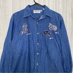 Christine Alexander Bedazzled Cat Button Down Chambray Denim Shirt size M Medium Blue Photo 2