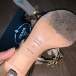 Prada Vintage Metallic Gold Floral Kitten Heel Sandals Photo 6