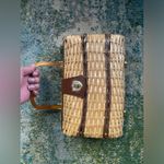 Vintage Shoe World woven lucite top handle basket purse Tan Photo 2