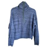 Aerie 5/$65 Womens Sweater Sz S Blue Funnel Neck Quarter Zip Green Stripe Photo 3
