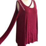 1.4.3. Story by Line Up 143 Story Top Medium Cold Shoulder Long Sleeve Deconstructed Maroon Distressed Photo 1