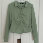 BIKBOK Green ButtonUp Long Sleeve Blouse • Sz Large • Quiet Luxury • Scandi Girl Photo 0