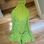 Vestique  NWT Lime Lover Romper Pleated Tie Waist Low Back Halter Neck Size L Photo 5