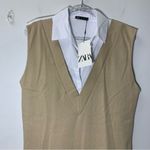 ZARA  CONTRASTING SHIRT DRESS - CAMEL/WHITE SZ M NWT Photo 2