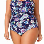 Anne cole New. Navy floral bandeau swimsuit. 16W Photo 0