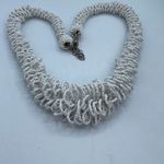 Boutique Boho white layered ruffed seed bead statement necklace. Photo 3