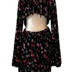 Open Edit Aqua Velvet Cutout Mini Dress Long Sleeve Black Multicolor Print Size Medium Photo 3