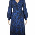Susan Graver  Occasion Dress 1X Blue Black Floral Wrap Midi Elegant Wedding Guest Photo 0