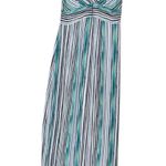 Worthington Dress Maxi Size 8 Teal Stripe Empire V-Neck Sleeveless Women Photo 0