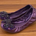 Tory Burch Azalea Jeweled Bow Metallic Purple Ballerina Ballet Flats Size 8.5M Photo 10