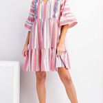 easel Striped Multicolor V-Neck Embroidered Tiered Dress with pockets | size S Photo 8