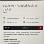 Lululemon  Hooded Radiant Jacket Cassis Sz8 Photo 9