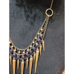 Women Gold Chain Spike Necklace With Purple Beads And Lobster Clasp Lock Jewelry Blue Photo 3