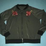 West Kei WEST KIE silky soft bomber jacket olive green zip up embroidered roses size L Photo 1