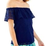 Lilly Pulitzer  Women’s Size XS True Navy La Fortuna Off the Shoulder Blouse Top Photo 0