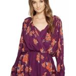 Free People Tuscan Dreams Tunic Plum Floral Mini Dress Surplice Top Size S Boho Photo 2