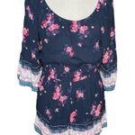 Mudd  Floral Short Sleeve Romper Navy Blue Pink Size Medium Photo 0
