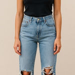 Mother The Mid Rise Rambler Zip Flood Jeans Ripped Light Wash Size 27 Blue Photo 0