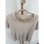 Elie Tahari Women’s Short Sleeve V Neck Beige Grey Sweater Size Large Photo 1