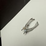 Vintage Double Wishbone Brooch Pin Silver Tone Blue Rhinestone Faux Pearl Lucky Photo 10