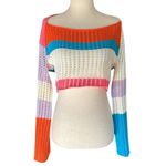 Women's Crochet Knit Sweater Mesh Crop Top Orange Photo 1