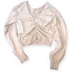 Hollister Women's Dark Tan Fuzzy Soft Knit Ruched Front Crop Sweater Photo 0