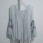 Baby blue western blouse silk rayon bell sleeves Photo 2