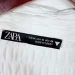 ZARA Textured Scrunch Satin Split Bottom Button Up Shirt White Medium Crop Open Photo 9