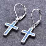 Blue Green Turquoise Teal Silver Cross Fashion Earrings Photo 3