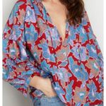 Love The Label Lucette Puff‑Sleeve Blouse – White Floral Print, Women’s Size S Red Photo 0