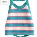 ZARA  Striped Pink/Teal/White Knit Open Back Halter Crop Top Photo 6