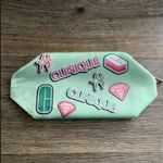 Clinique  Green Satin Makeup Cosmetic Bag Pink Diamond Graphic Zip Retro Look. Photo 7