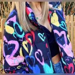 Wild Fable  Womens Puffer Jacket Black With Colored Hearts Size M Photo 0