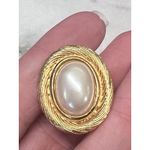 Signed Napier Off White Faux Pearl Oval Gold Tone Metal Clip on Earrings Vintage Photo 1