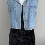 NWT Vintage 90s Tickets Clothing Western 2 Piece Crushed Velvet Dress Denim Vest Black Photo 0