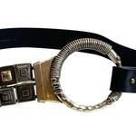 Chico's Black Leather and Pewter Metal Boho Casual Chunky Belt Size Medium Photo 0