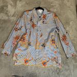 Peck & Peck Floral Embroidered Seersucker Button Down Top Blouse Large Cotton Photo 0
