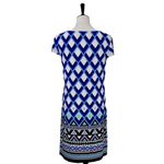 Jessica Howard  Women's Shift Dress Cap Sleeve Blue White Geo Print Size Medium Photo 3