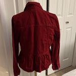 Miami Dark Red Denim Jacket Women’s Medium – Peplum Hem with Fringe Trim Photo 3