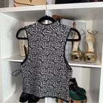 Maeve Anthropologie Maria Black White Geo Knit Sleeveless Mockneck Crop Sweater Photo 4