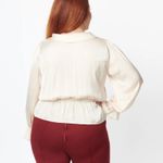 Unique Vintage NWT Champagne Satin Peplum Blouse X-LARGE Photo 3