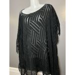 Crochet Poncho Womens One Size Black Open Knit Fringe Tassel Boho Cover Up Photo 3