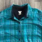 L.L. Bean Teal Plaid Fleece Lined Button Photo 2